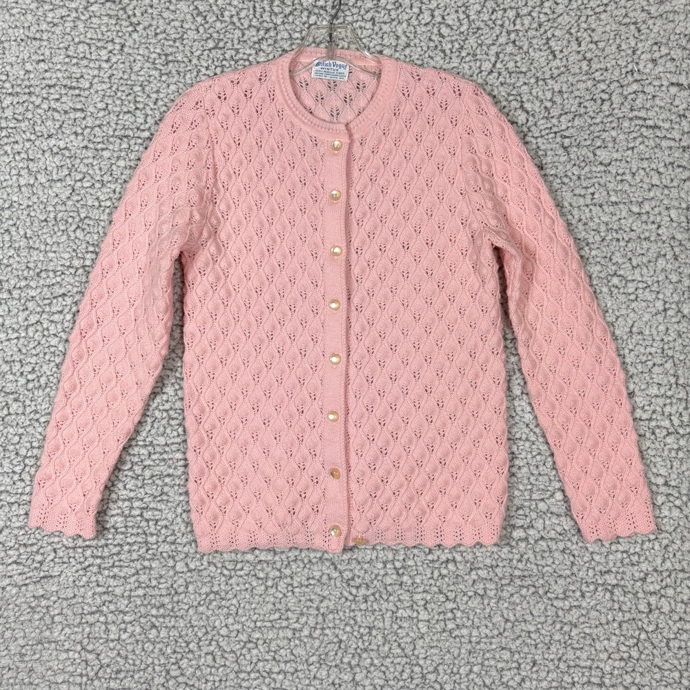 Pink Vintage Crochet Cardigan Small